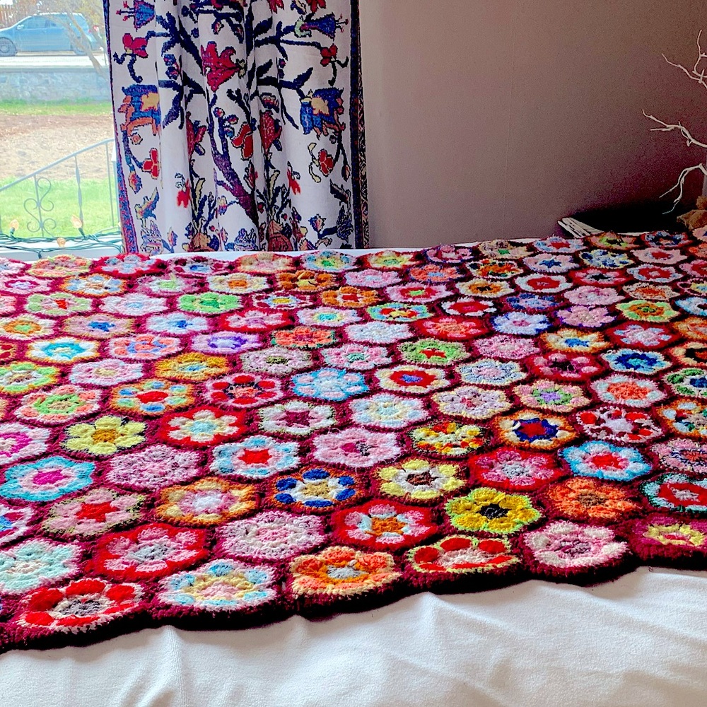Beautiful Handmade Bohemian flare crocheted floral Afghan throw style blanket